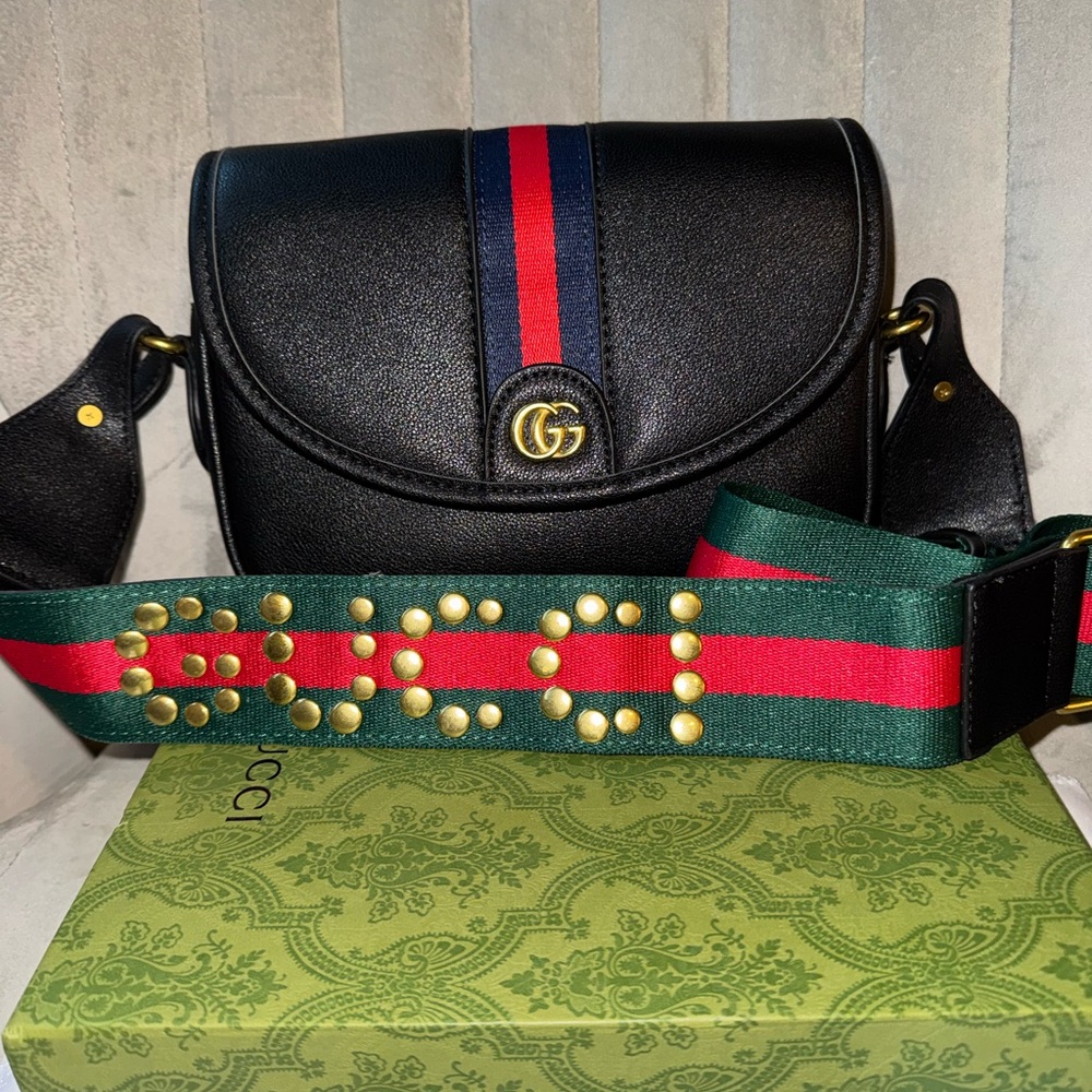Black Leather crossbody Bag with Red and Green today only